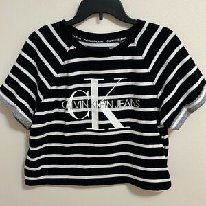 Calvin Klein Y2K 90’s cropped top shirt medium striped black white cotton blend